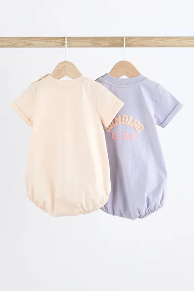 Next Baby Lilac Cream Rabbit Patterned 100% Cotton Set of 2 Romper