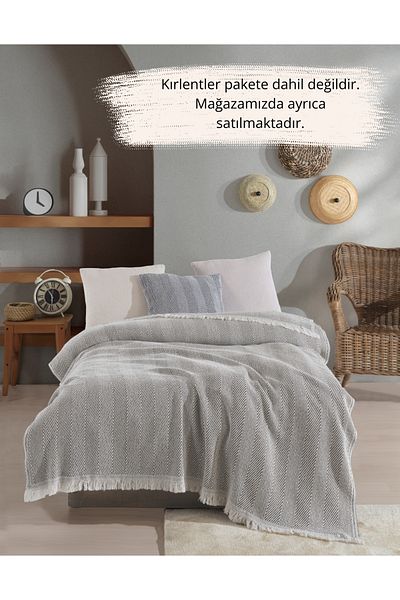 Lux Touch Λιλί Χακί Μονό Πικέ 145 Χ 200 εκ. Κάλυμμα Κρεβατιού Καναπέ Πολυθρόνας από Βαμβάκι με Φούντες