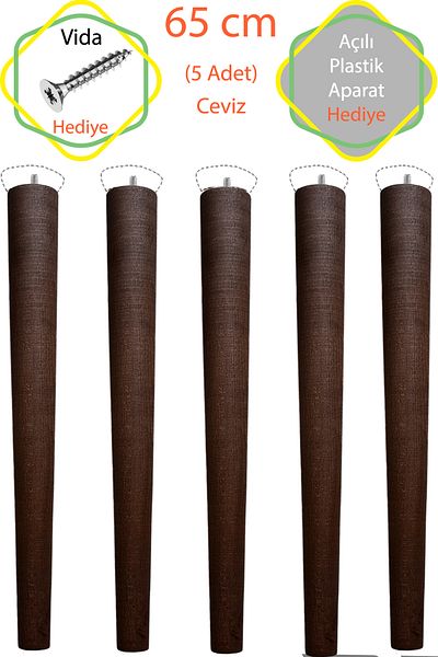 Evnalia Walnut 5 Pieces Luxury 65 cm Conical Wooden Table Leg Diameter: 4.2 cm Hobby DIY (with Screw and Appliances)