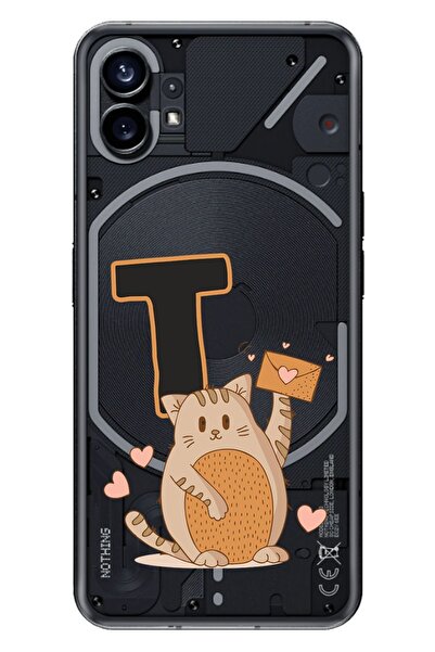 NOTHING Phone 1 Uyumlu Kılıf Resimli Desenli Silikon Kedili T Harfi