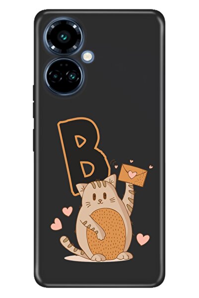 TECNO Camon 19 Pro Uyumlu Kılıf Resimli Desenli Silikon Kedili B Harfi