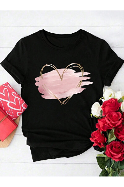 Mella&Co Tricou de damă oversize din bumbac pieptănat cu imprimeu inimă