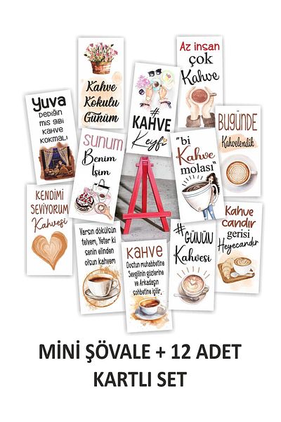 fırsatlar diyarı Coffee Motto Set of 12 Red Presentation Cards and Mini Stand Plastic Easels