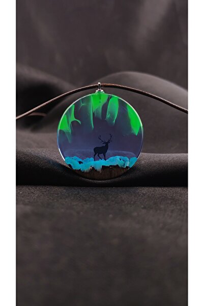 Selenge Art Aurora - Kuzey Işıkları Geyikli El Yapımı Epoksi Kolye