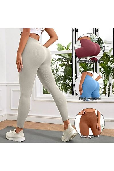 LO ADORO High Waist Ribbed Push Up Leggings - Luxury Combed Cotton, Lycra Comfort