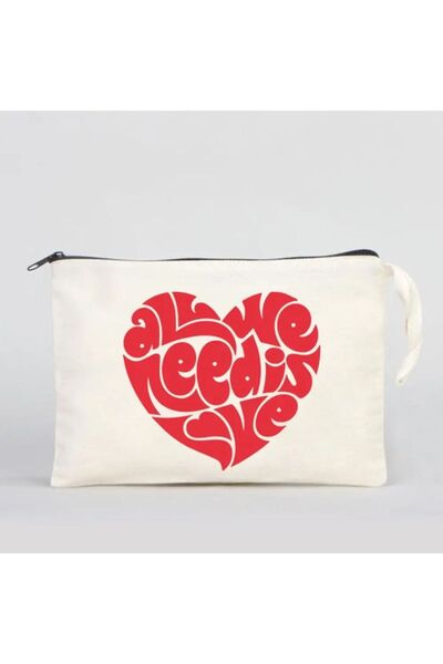 Bikutumutluluk ALL WE NEED IS LOVE RED MAKEUP BAG CLUTCH PENCIL HOLDER