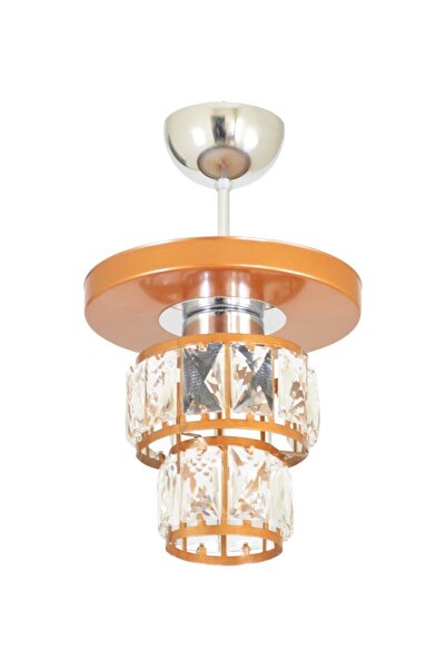 Lambadar Tekli Kristal Taşlı Lüks Modern Spor Model Yuvarlak Tepsi Bakır Avize