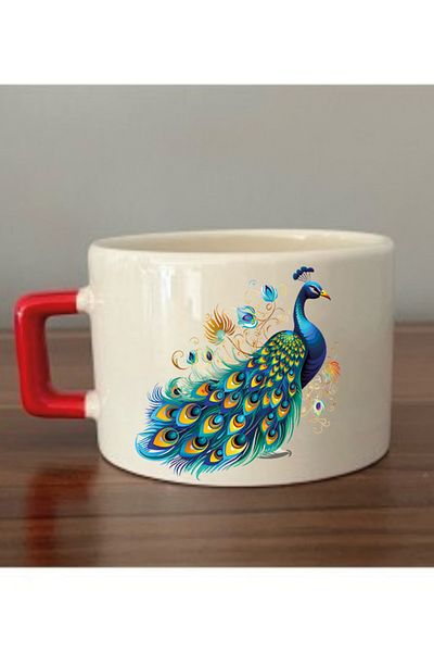 lili hediyelik Colorful Peacock Ceramic Tea and Coffee Cup - Gift