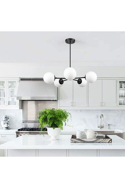 Lambadar Five Spark Model Modern White Globe Glass Chandelier