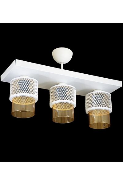 Lambadar Triple Honey Glass Cage Model Modern Plafonier Chandelier