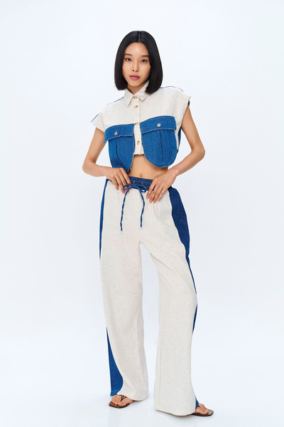 Quzu Πουκάμισο από φυσικό λινό - Σπίρτο λεπτομέρεια και μεγάλη τσέπη