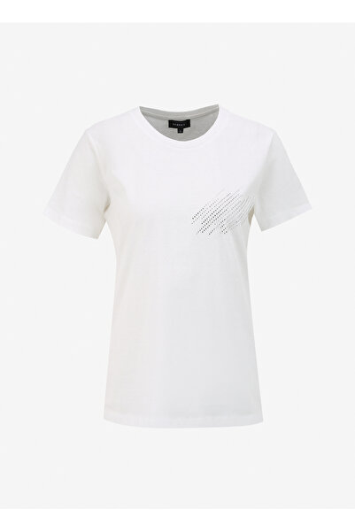 FABRIKA COMFORT Kırık Beyaz Kadın Bisiklet Yaka Basic Baskılı T-Shirt FC4SL-TST0286