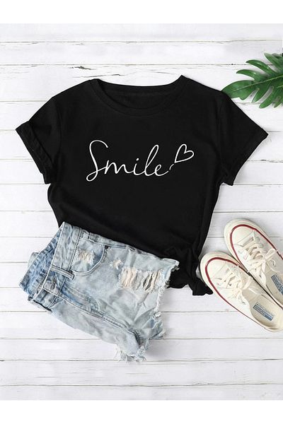 Mella&Co Tricou de damă oversize din bumbac pieptănat cu imprimeu Smile