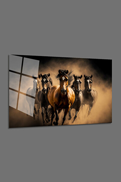 BV DEKOR Οριζόντια γυάλινη επιτραπέζια διακόσμηση με θέμα τα άλογα που τρέχου...