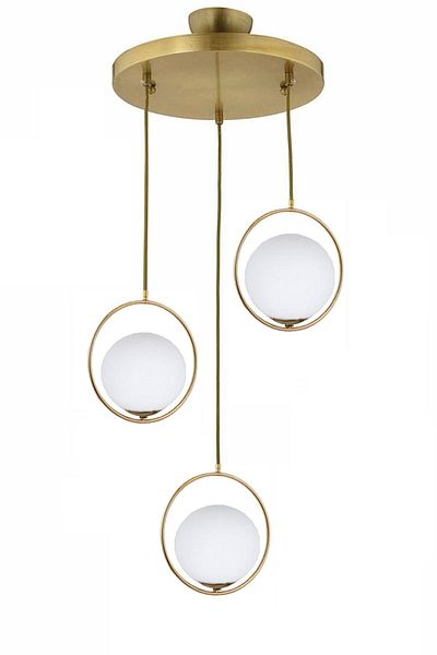 Lambadar Modern White Globe Glass Circle Model Triple Gold Pendant Lamp Chandelier