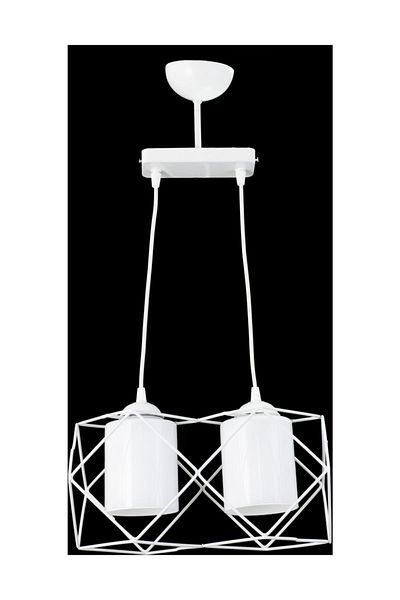 Lambadar Modern Sports Square Geometric Triple White White Glass Metal Pendant Lamp Chandelier