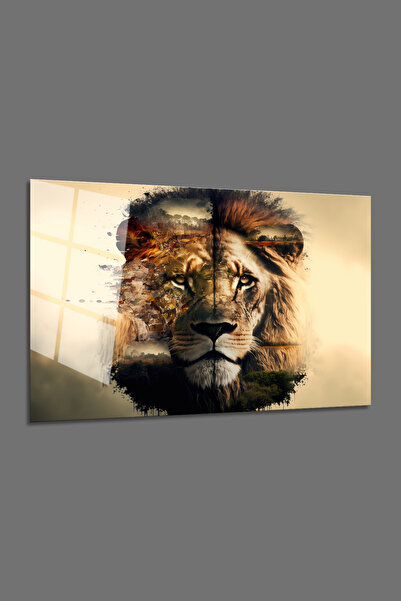 BV DEKOR Αφρικανική θεματική ζωγραφική αφηρημένη από γυαλί με θέμα το λιοντάρ...