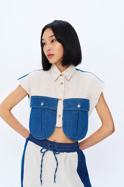 Quzu Πουκάμισο από φυσικό λινό - Σπίρτο λεπτομέρεια και μεγάλη τσέπη