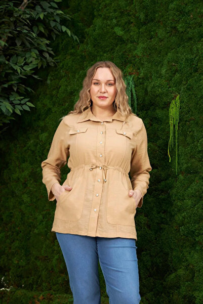 RMG Linen Large Size Jacket - Waist Lace Detailed