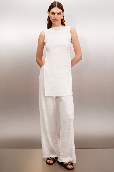 GRIMELANGE SERELUNE Kadın Geniş Yaka Regular Ekru Bluz