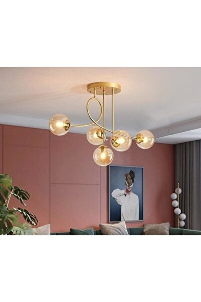 Lambadar Pare Model Modern Spor Gold 5'lı Glop Bal Camlı Avize