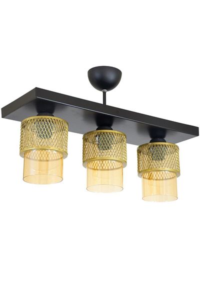 Lambadar Triple Honey Glass Cage Model Modern Plafonier Chandelier