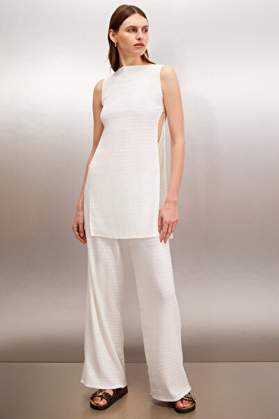 GRIMELANGE SERELUNE Kadın Geniş Yaka Regular Ekru Bluz