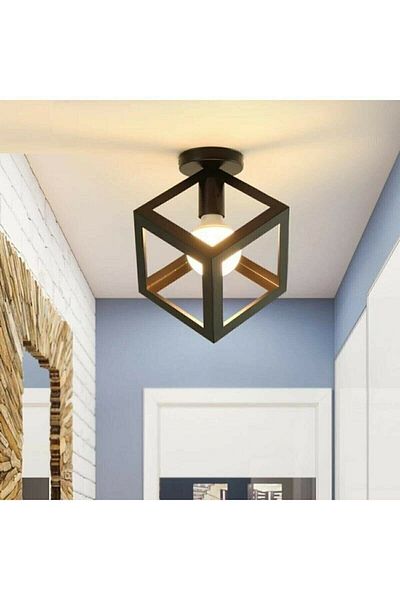 Lambadar Rustic Retro Model Geometric Plafonier Metal Cube Chandelier