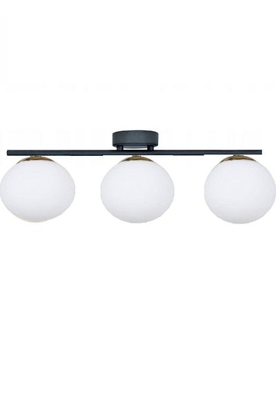 Lambadar Black Triple Modern White Glass Plafonier Chandelier