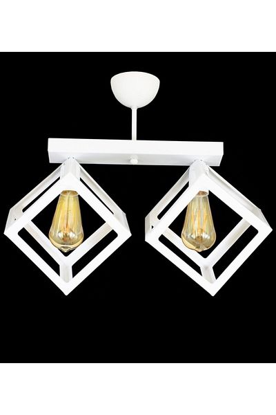 Lambadar Rustic Retro Model Geometric Plafonier Metal Cube Chandelier