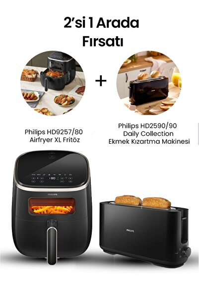 Philips Airfryer HD9257/80 Airfryer XL Fritöz(HD2590/90 Ekmek Kızartma Makinesi Hediyeli)