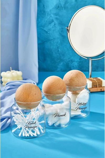 ŞAKİLATA CONCEPT 3 bucăți de bumbac transparent pentru urechi cu capac de bile - bumbac de machiaj - organizator din bumbac 500 ml