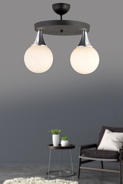 Lambadar Capella Model Black/chrome Double Modern Sports Round Glop White Glass Chandelier