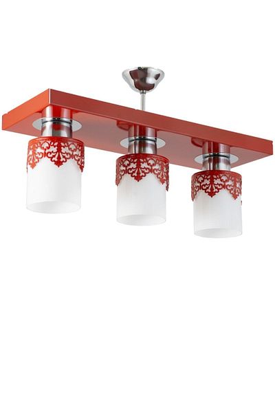 Lambadar Triple Modern Sports Model Rectangular Tray Crown Red Chandelier
