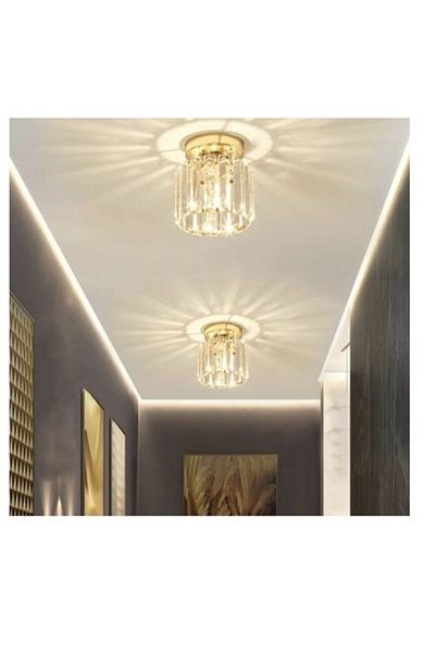 Lambadar Crystal Stone Model Modern Single Plafonier Model Gold Chandelier