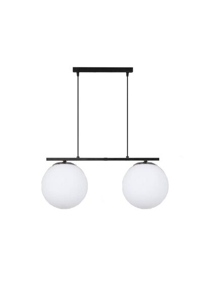 Lambadar Modern Beyaz Glop Camlı Sıralı Ikili Siyah Sarkıt Avize