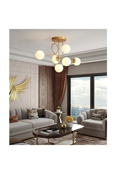 Lambadar Pare Model Modern Spor Gold 6'lı Glop Beyaz Camlı Avize