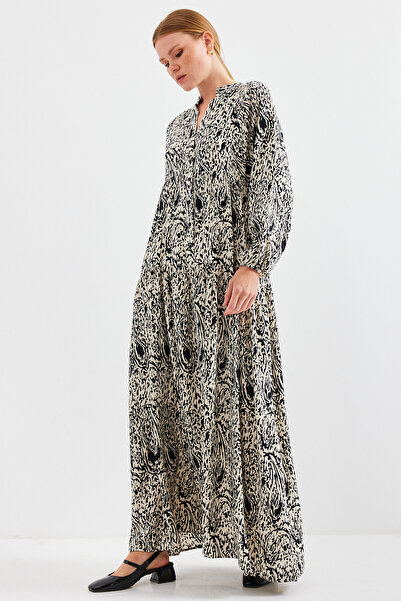 Bigdart 2423 Otantik Desenli Elbise - Z. Siyah