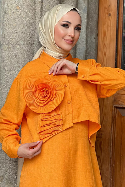 julude Strappy Rose Hijab Dress - Orange Shirt Combination