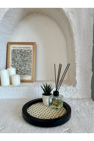 Maison Avf Black Rattan Hazeran - Round Tray, All Size 24 cm, 100% Natural Hazeran