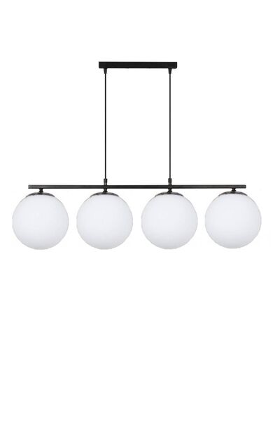 Lambadar Modern Beyaz Glop Camlı Sıralı Dörtlü Siyah Sarkıt Avize