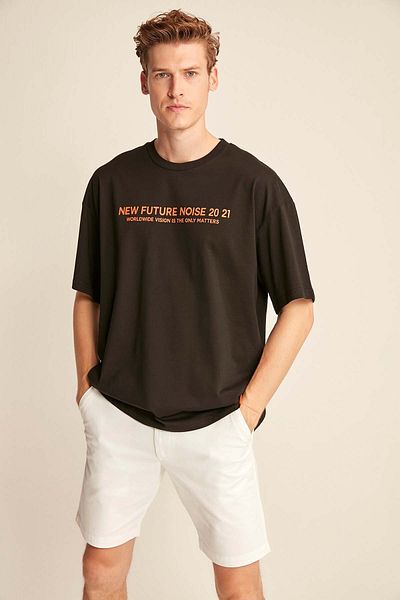 GRIMELANGE Ανδρικό μπλουζάκι Wesley Oversize Fit 100% βαμβάκι με εμπριμέ μαύρη υφή