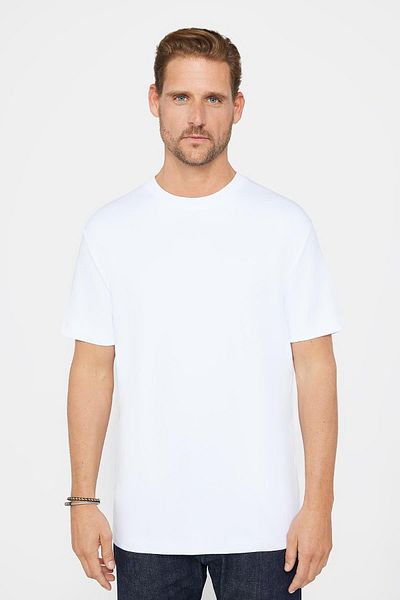 Tudors Unisex Relax Fit Άνετη κοπή 100% βαμβακερή μαλακή υφή Basic Crew λαιμόκοψη λευκό μπλουζάκι