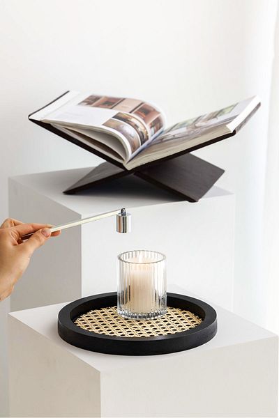 Maison Avf Black Rattan Hazeran - Round Tray, All Size 24 cm, 100% Natural Hazeran