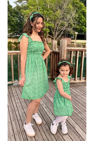 GÜLSEVYA Yazlık Çiçek Desenl Elbise Anne Kız Kombini(sepete ayrı ayrı eklenme...