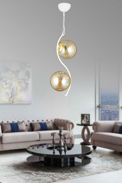 Lambadar Double Modern Globe Glass Curved Model White Pendant Lamp Chandelier