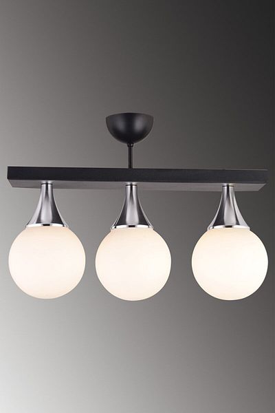 Lambadar Capella Model Black/chrome Triple Modern Sports Rectangular Globe White Glass Chandelier