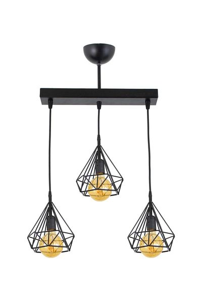 Lambadar Triple Black Prism Model Pendant Chandelier