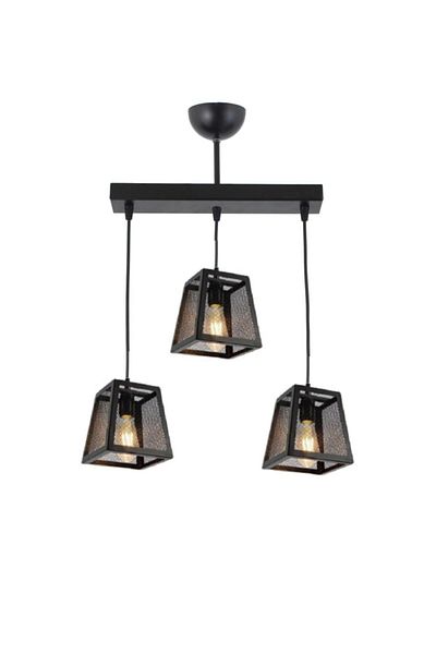 Lambadar Triple Rectangular Black Grid Pyramid Model Pendant Lamp Chandelier