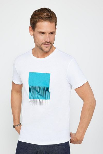 Tudors Ανδρικό T-shirt Slim Fit Slim Fit 100% βαμβακερό τυπωμένο λευκό μπλουζάκι με λαιμόκοψη